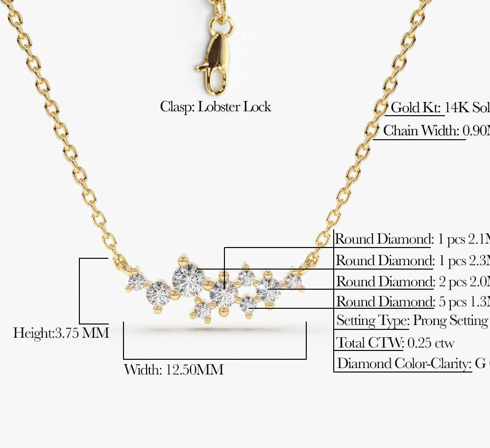 14K Gold Nine Diamond Cluster Necklace - Image 5