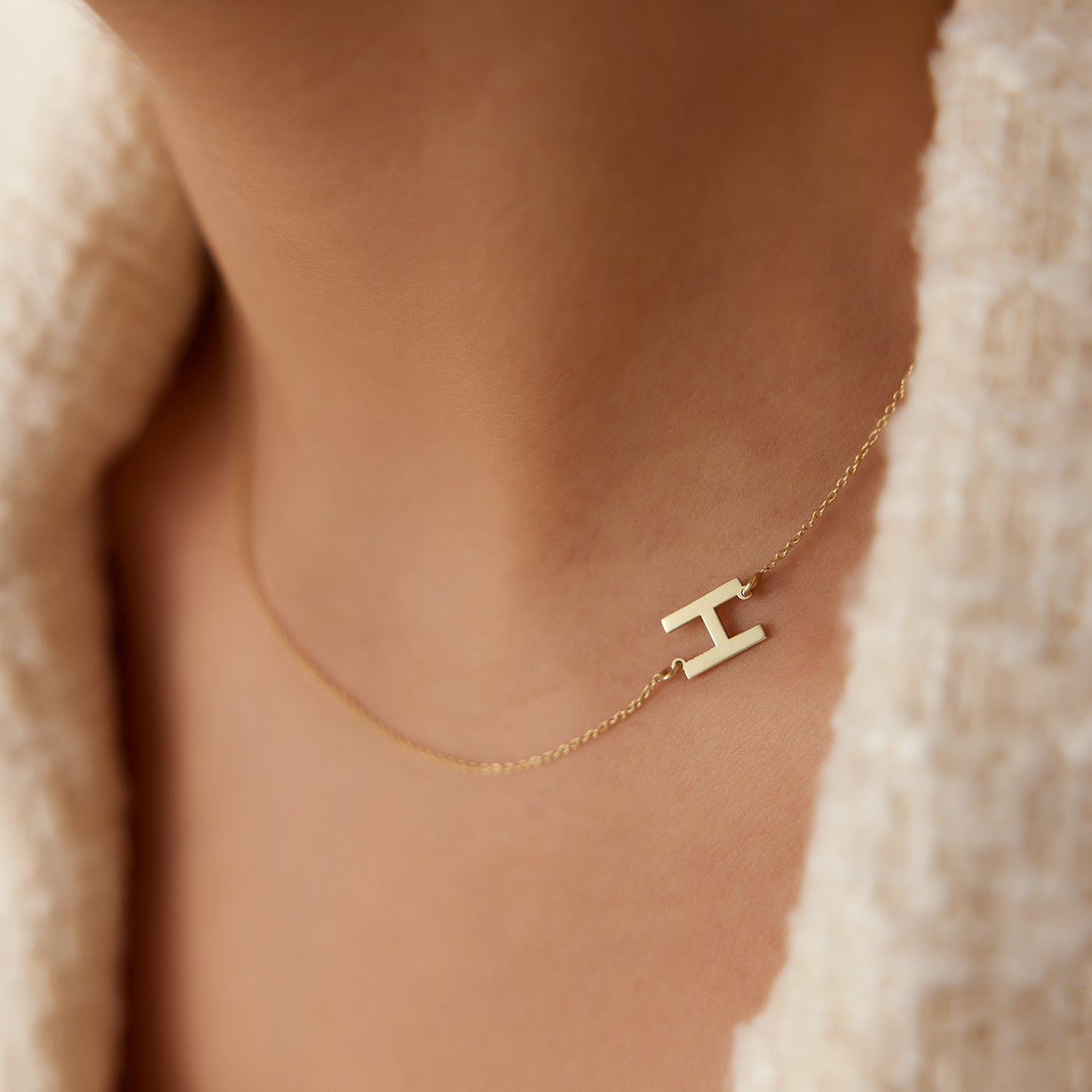 14k Sideways Initial Necklace