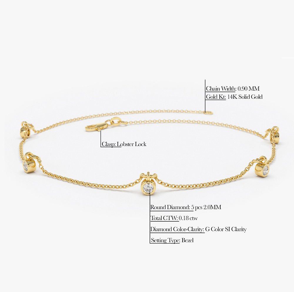 14K Gold Dangling Diamond Station Bracelet - Image 7