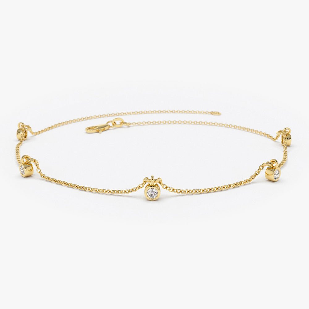 14K Gold Dangling Diamond Station Bracelet