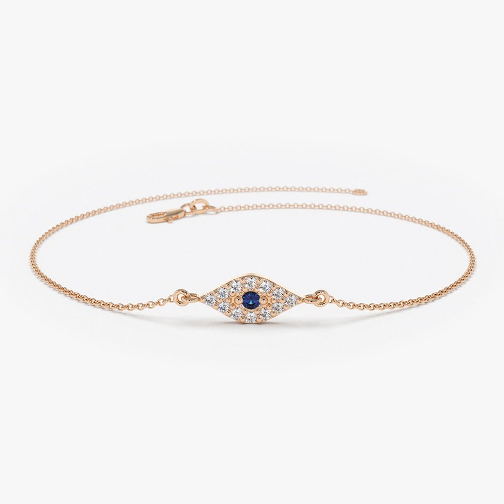 14k Diamond and Sapphire Evil Eye Bracelet - Image 5