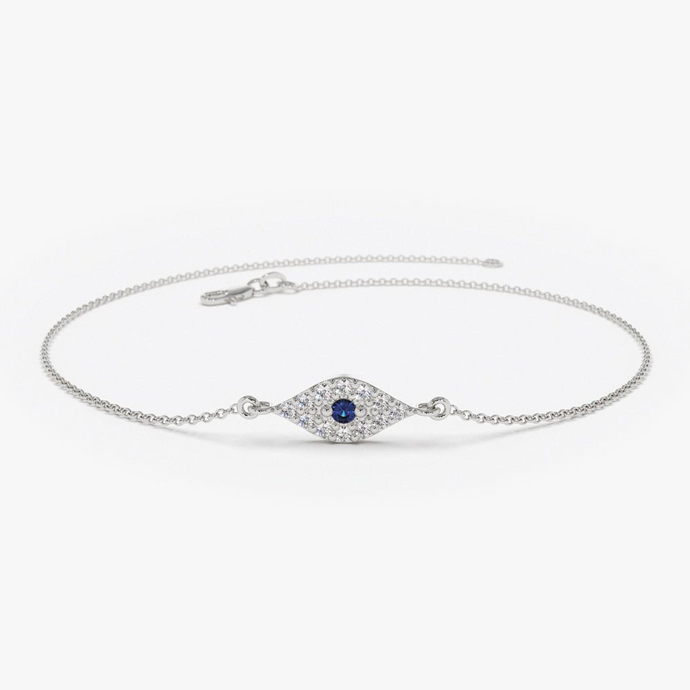 14k Diamond and Sapphire Evil Eye Bracelet - Image 6