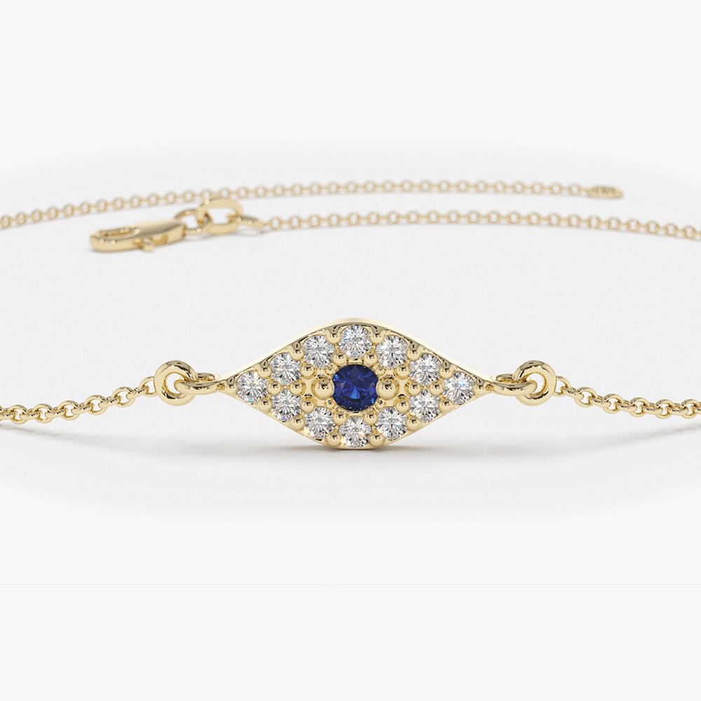 14k Diamond and Sapphire Evil Eye Bracelet - Image 3