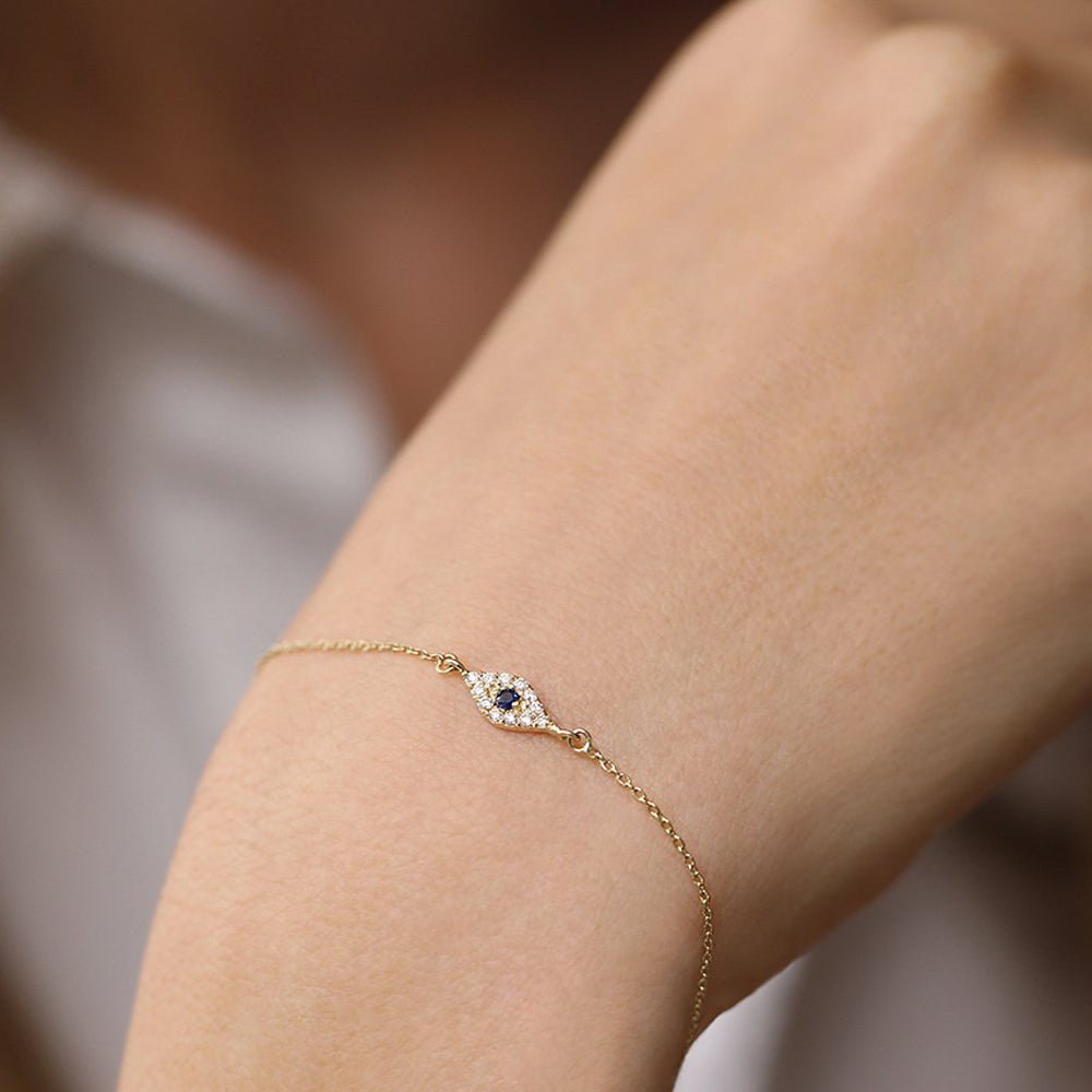 14k Diamond and Sapphire Evil Eye Bracelet - Image 2