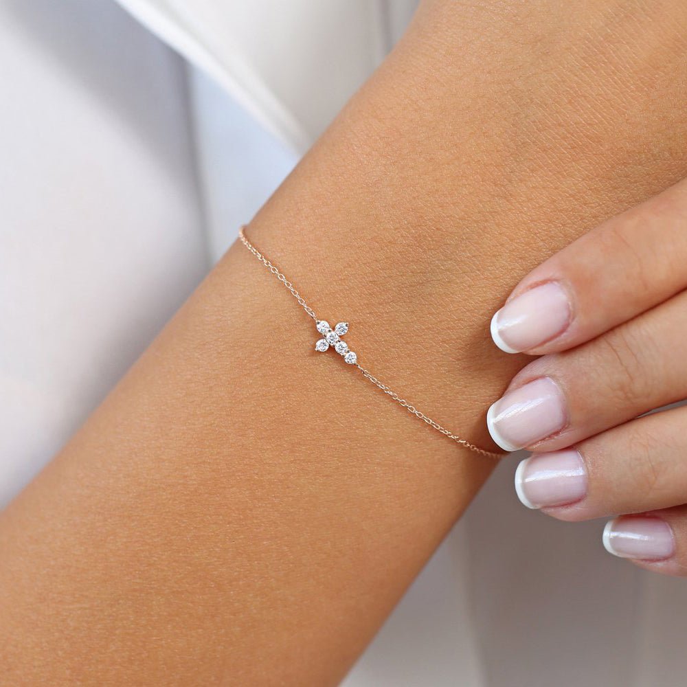 14K Gold Diamond Cross Bracelet - Image 3