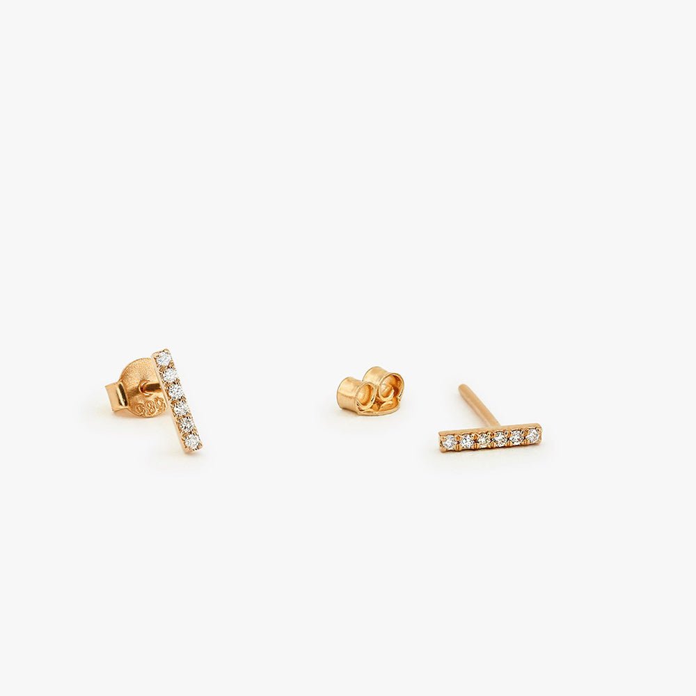 14K Gold Diamond Bar Stud Earrings - Image 5