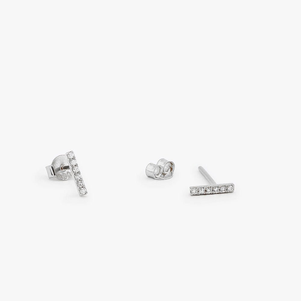14K Gold Diamond Bar Stud Earrings - Image 6