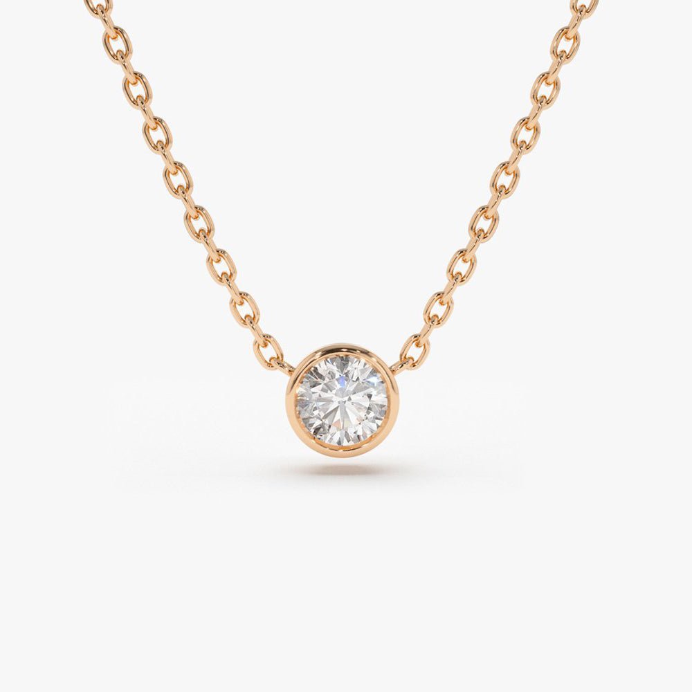 14K Gold Bezel Set Diamond Solitaire Necklace - Image 3