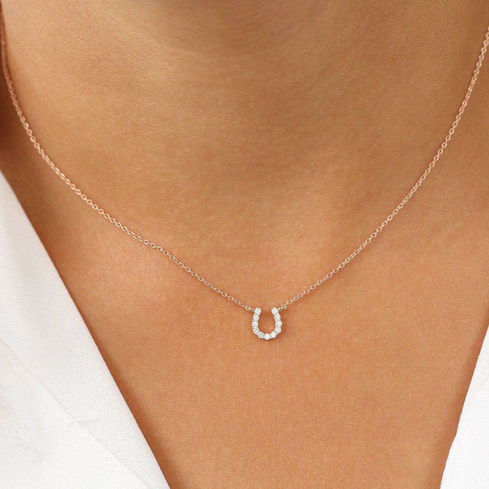 14K Mini Diamond Horseshoe Necklace - Image 5
