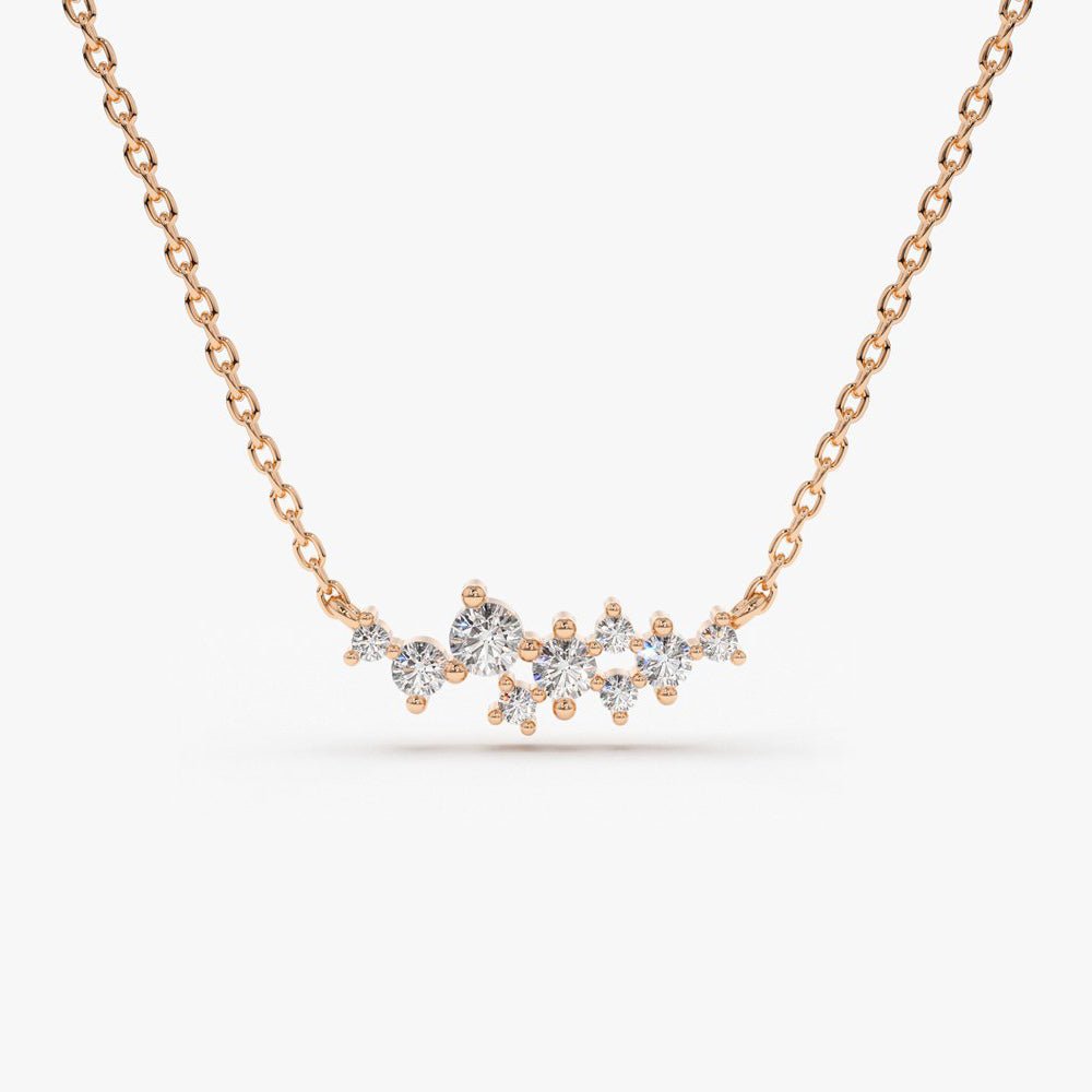 14K Gold Nine Diamond Cluster Necklace - Image 6