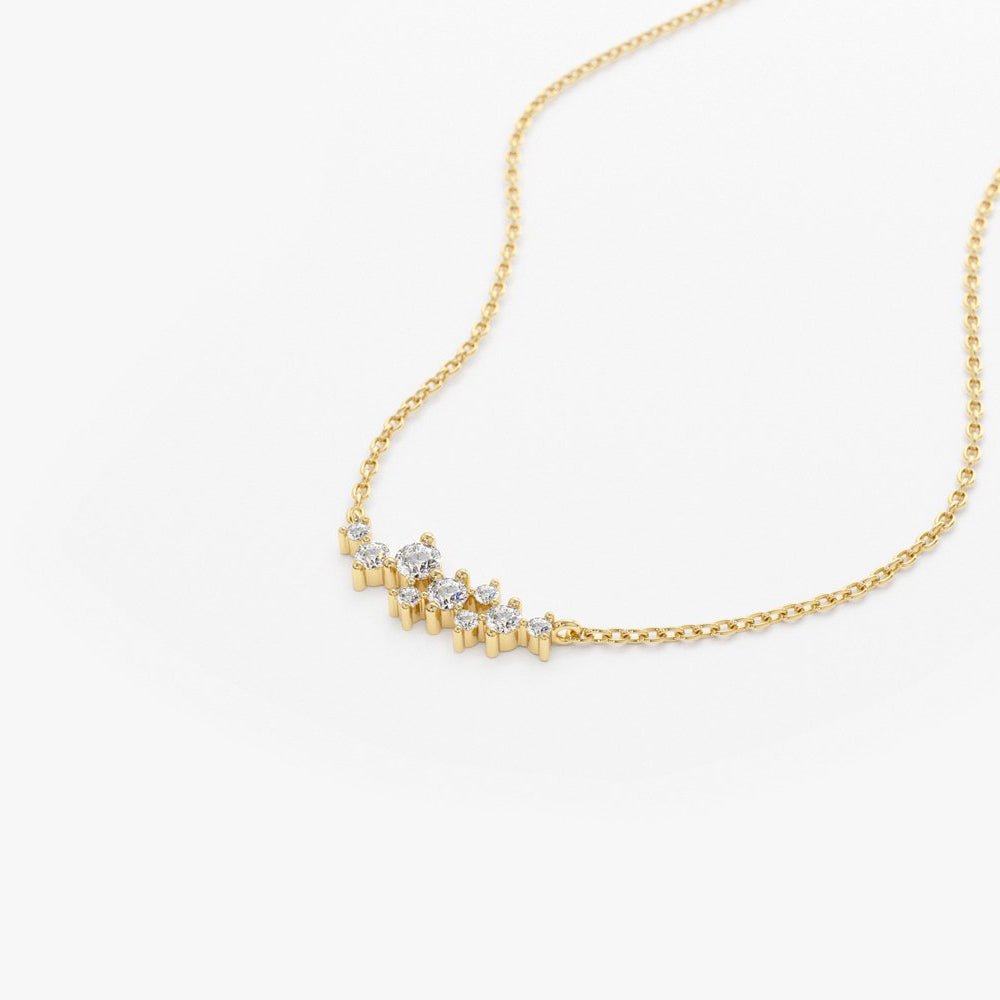 14K Gold Nine Diamond Cluster Necklace - Image 8