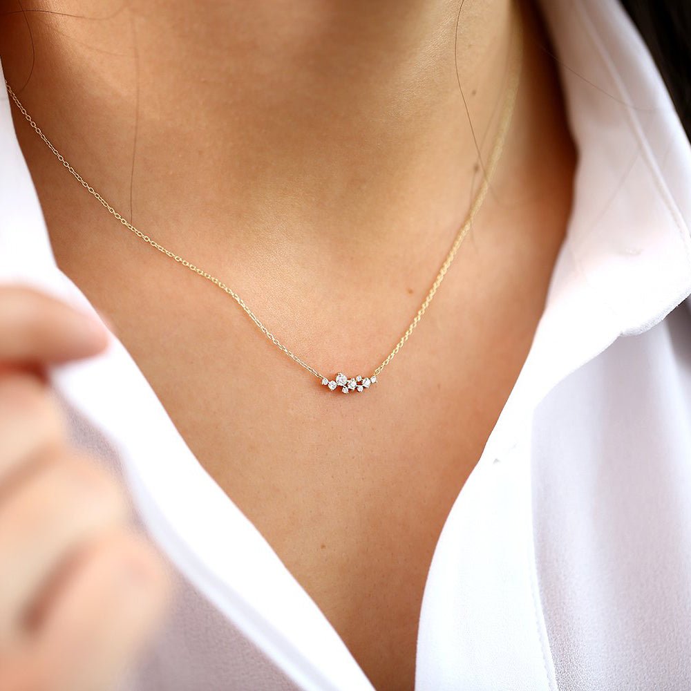 14K Gold Nine Diamond Cluster Necklace - Image 4
