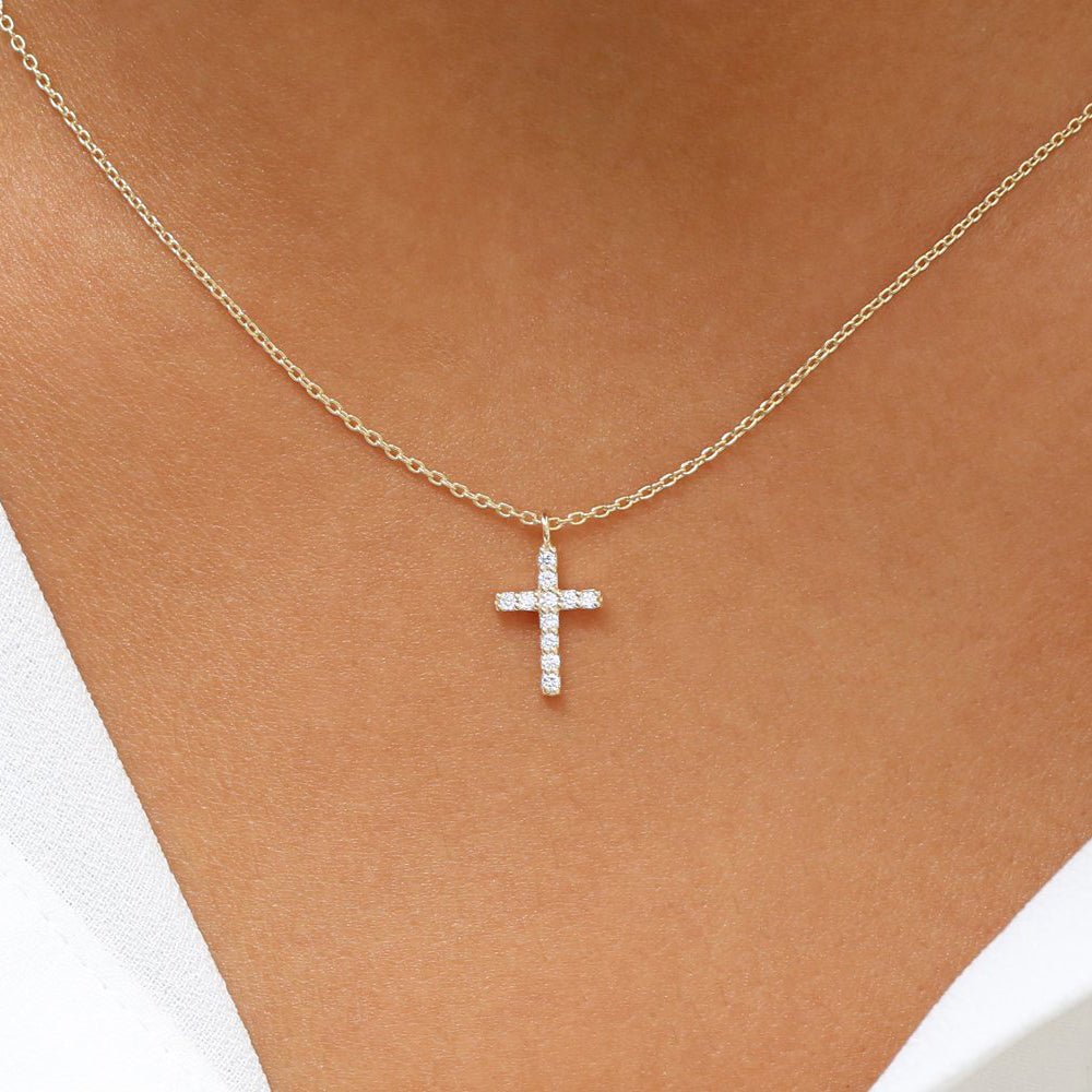 14K Gold Micro Pave Diamond Cross Necklace - Image 2