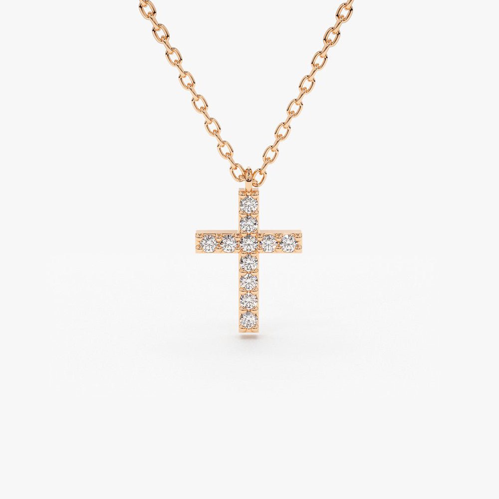 14K Gold Micro Pave Diamond Cross Necklace - Image 5