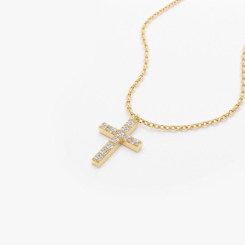 14K Gold Micro Pave Diamond Cross Necklace - Image 7