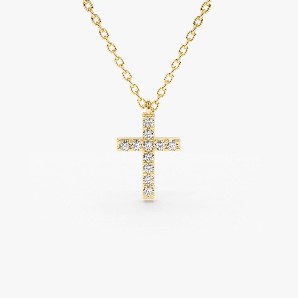 14K Gold Micro Pave Diamond Cross Necklace
